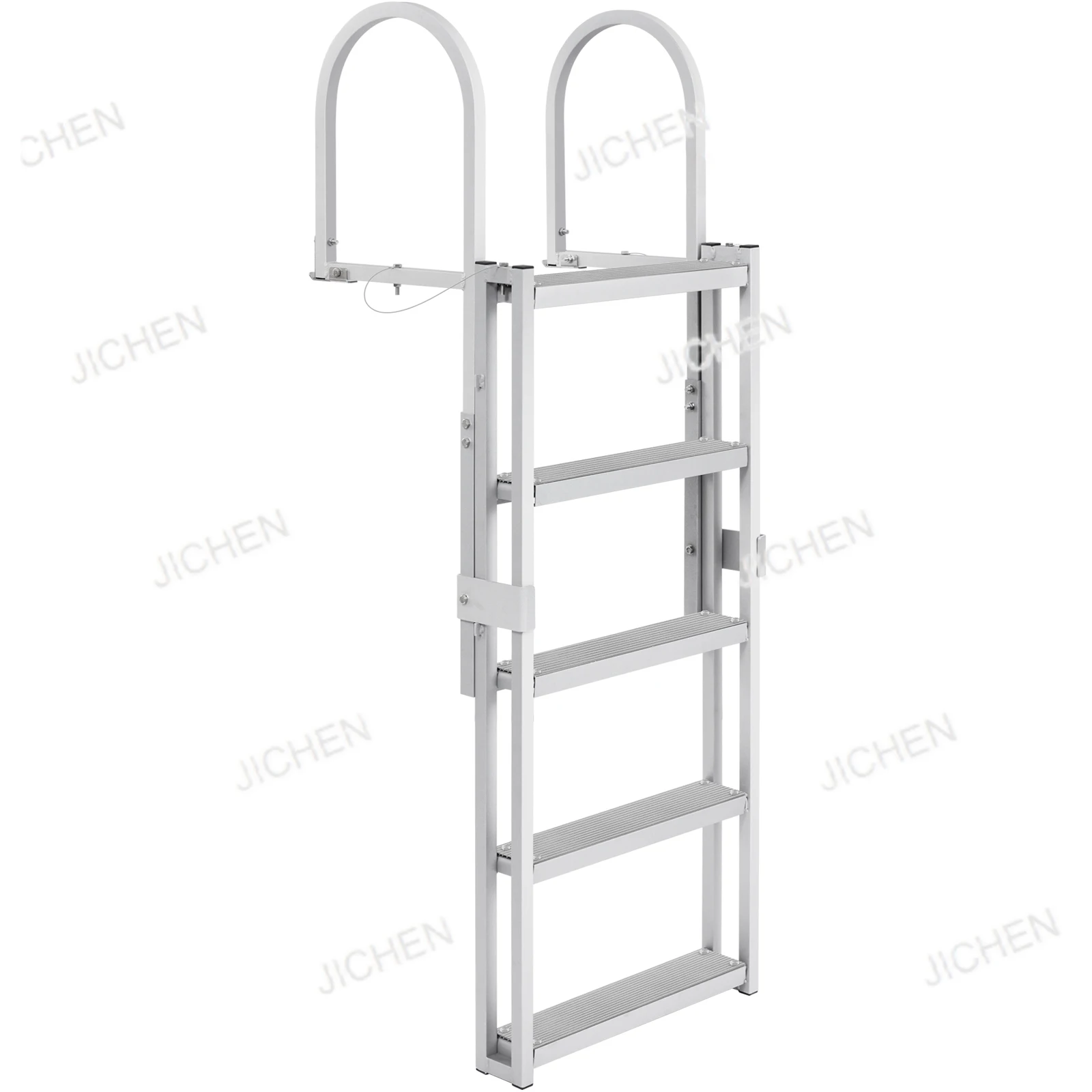 Escalera de muelle retráctil de 4/5 escalones, escalera de natación de altura ajustable de 350 libras con estera de goma para embarque marino de piscina, lago