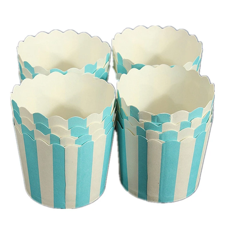 50 X Cupcake Paper Cake Case Baking Cups Liner Muffin Dessert Baking Cup,Blue Striped-A27I