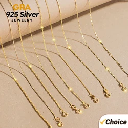 GRA 18K Gold Minimalist Box Snake Chain Necklace for Women Gift 40cm 45cm Choker Real 925 Sterling Silver Fashion Fine Jewelry