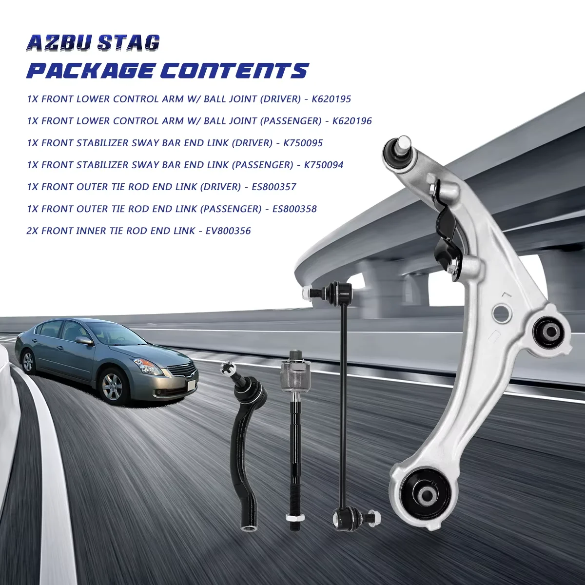 AzbuStag Front Lower Suspension Control Arm Sway Bar End Link Tie Rod 8Pcs Kits for NISSAN ALTIMA 2007 2008 2009 2010 2011-2013