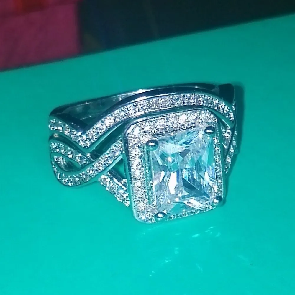 Prinzessinnen-Schliff Kohlenstoff-Diamant Verlobungsring-Set 10KT Weißgold Verlobungs- und Eheringe für Damen und Herren