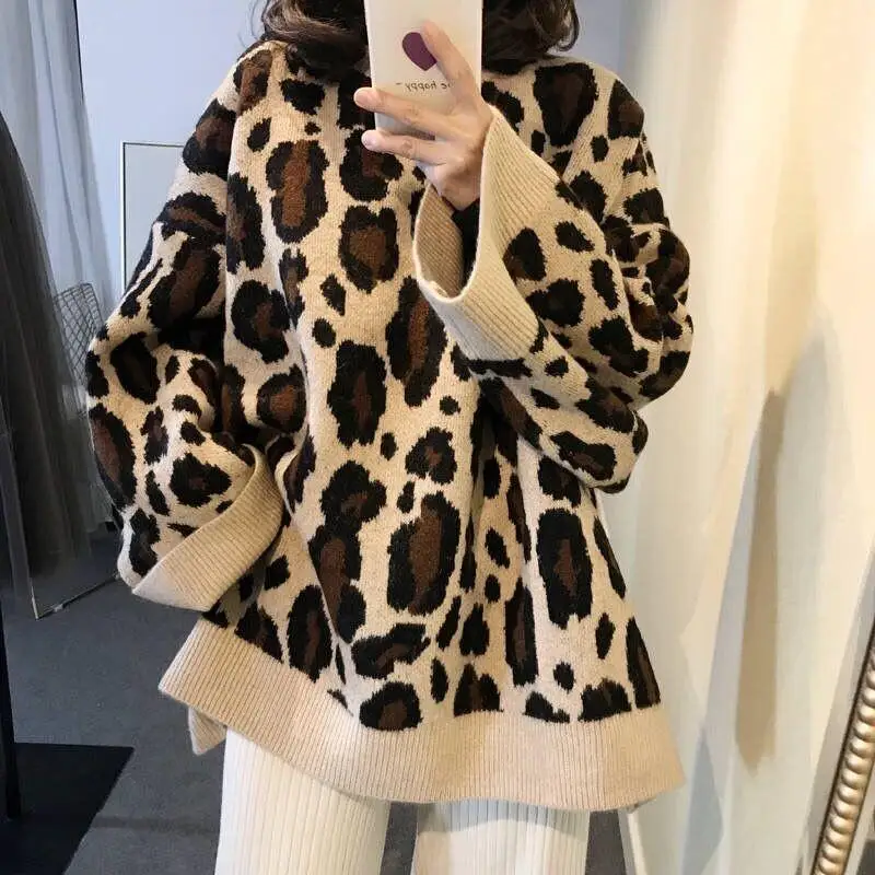 

Sweater Knitwear Women's Autumn Winter Fat Sister Long Sleeve Sweater Round Neck Loose Stripe Plus Size High End Korean