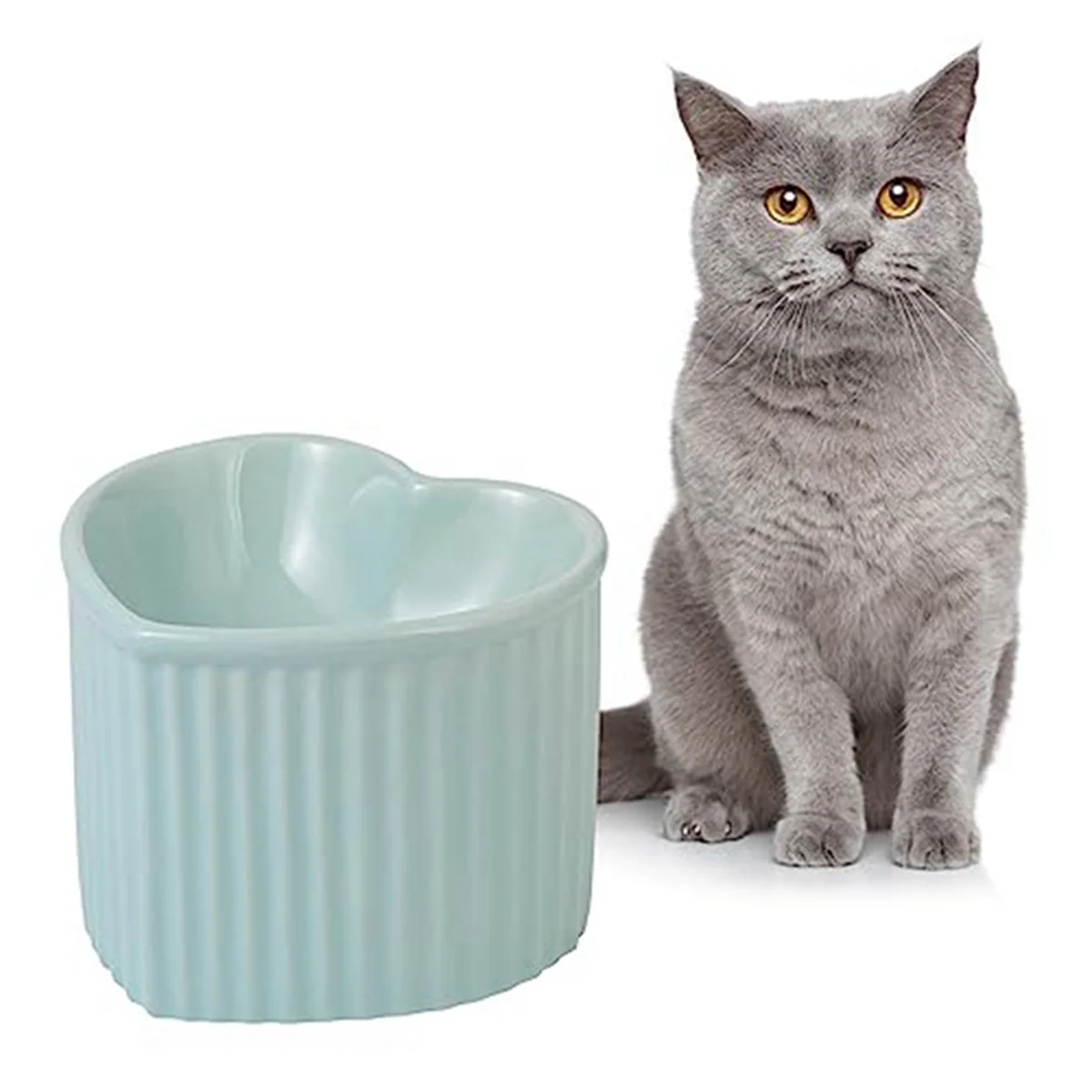 Ceramic Raised Cat-Bowls,Tilted Elevated Food or Water Bowls,Stress Free,Backflow Prevention,Dishwasher Microwave Safe