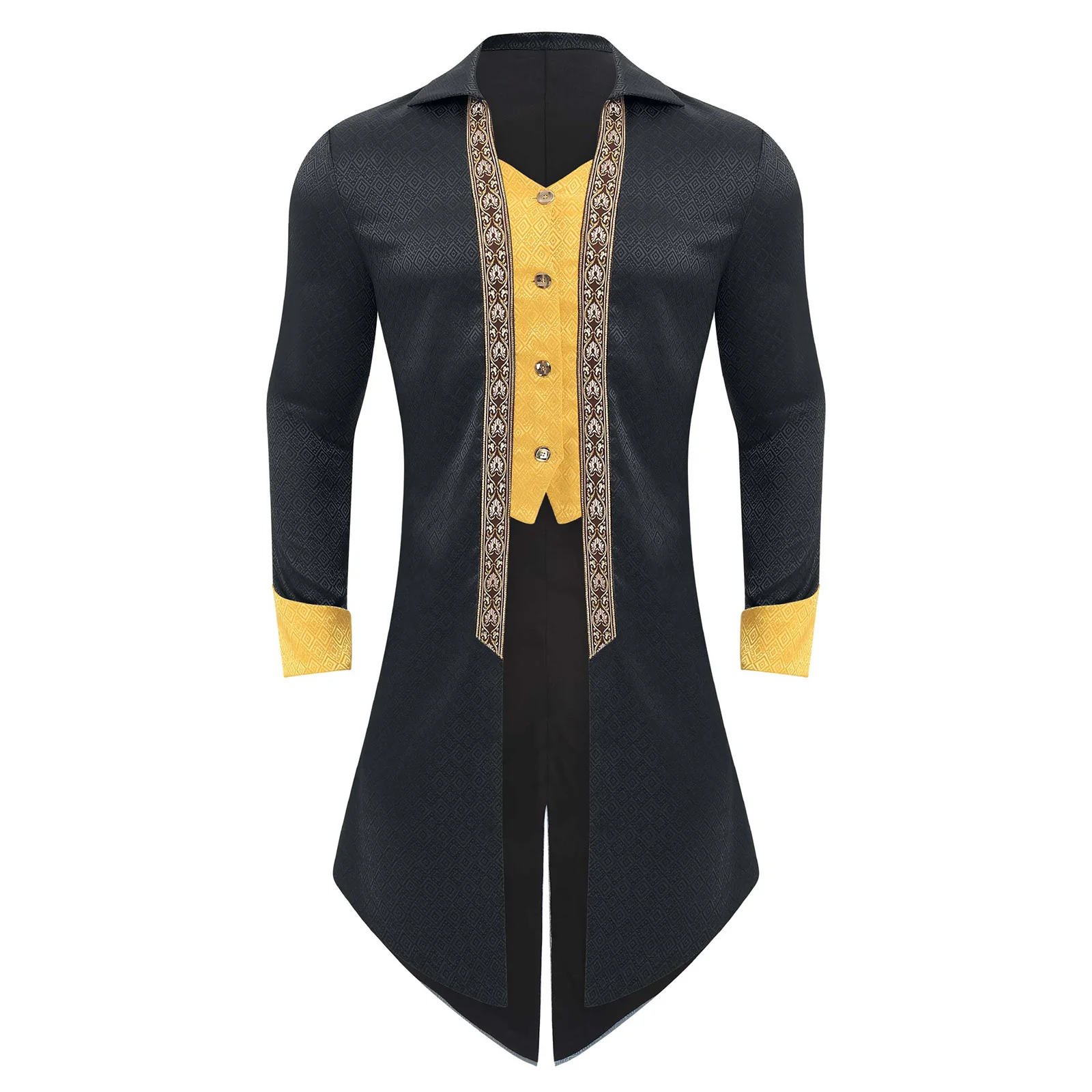 

Мужской взрослый средневековый фрак на Хэллоуин, костюм, винтажная жаккардовая куртка с отложным воротником и длинными рукавами, карнавальное праздничное платье