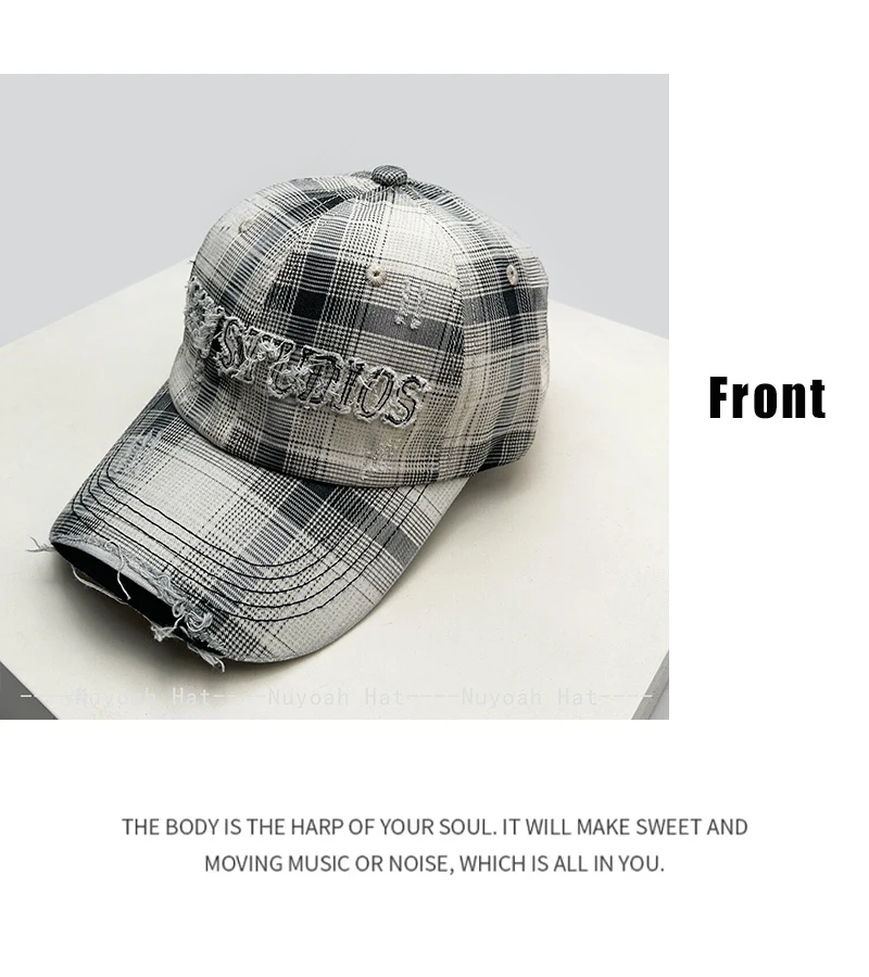 Neue Retro-Baseballkappen für Damen und Herren mit Karomuster und gestickten Buchstaben, Sonnenschutz im Used-Look, vielseitige personalisierte Schirmmützen, modisch für Reisen – Detail 8
