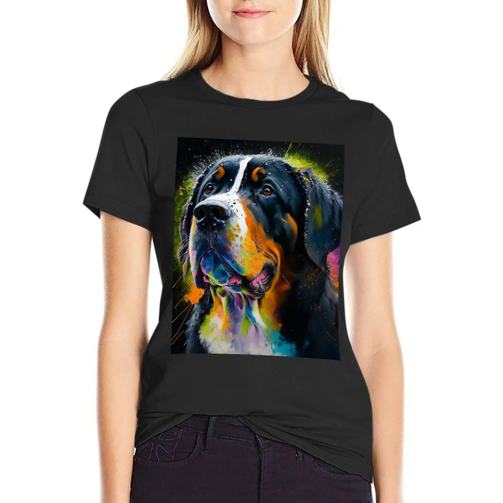 

Greater Swiss Mountain Dog Synesthetic Splash Painting Art T-shirt female lady clothes korean fashion summer blouses woman 2024