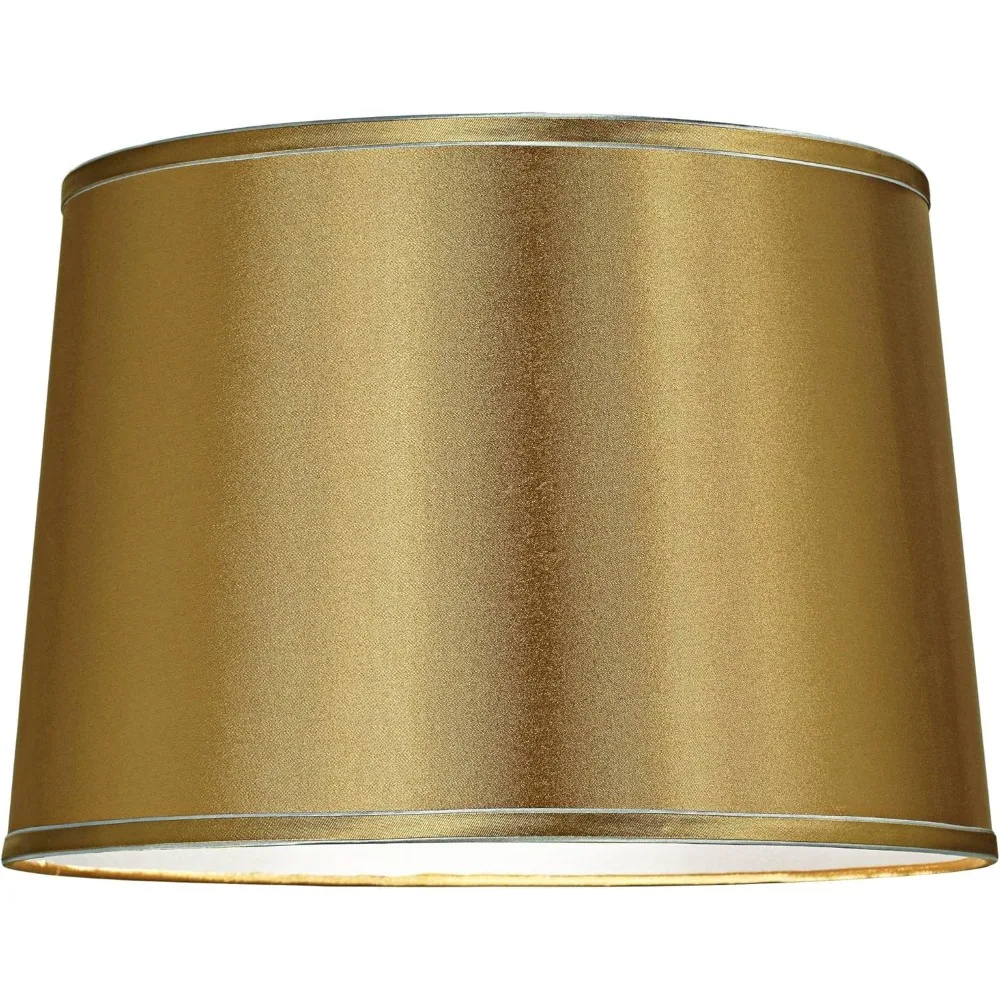 Large Silver Trimmed Drum Lamp Shade 14 Top x 16 Bottom x 11 Slant Replacement with Harp and Finial - Spring-Colored