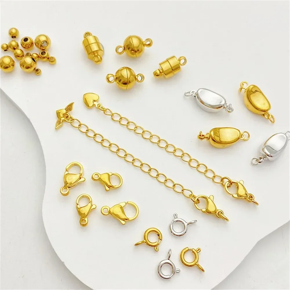 Hebilla de lingote de oro al vacío de 24k, hebilla magnética, hebilla de langosta, espaciador de cuentas hecho a mano, collar de mano DIY, accesorios de Material de joyería