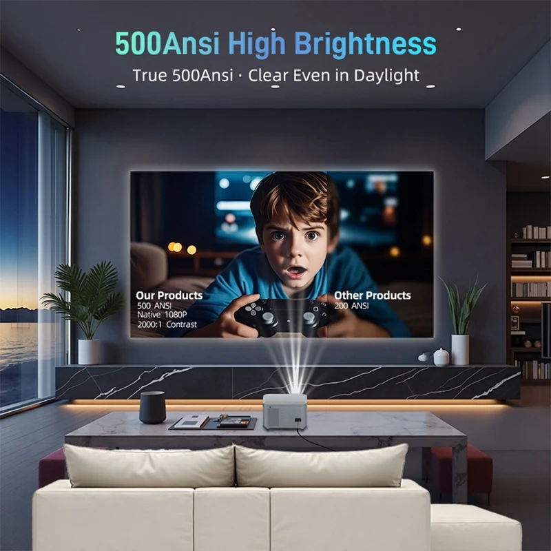 Smart Projector: 4K 1080P Ultra HD Auto Focus Android 13 WiFi 6 Perfect for Home & Outdoor Cinema EU Plug-ABVK