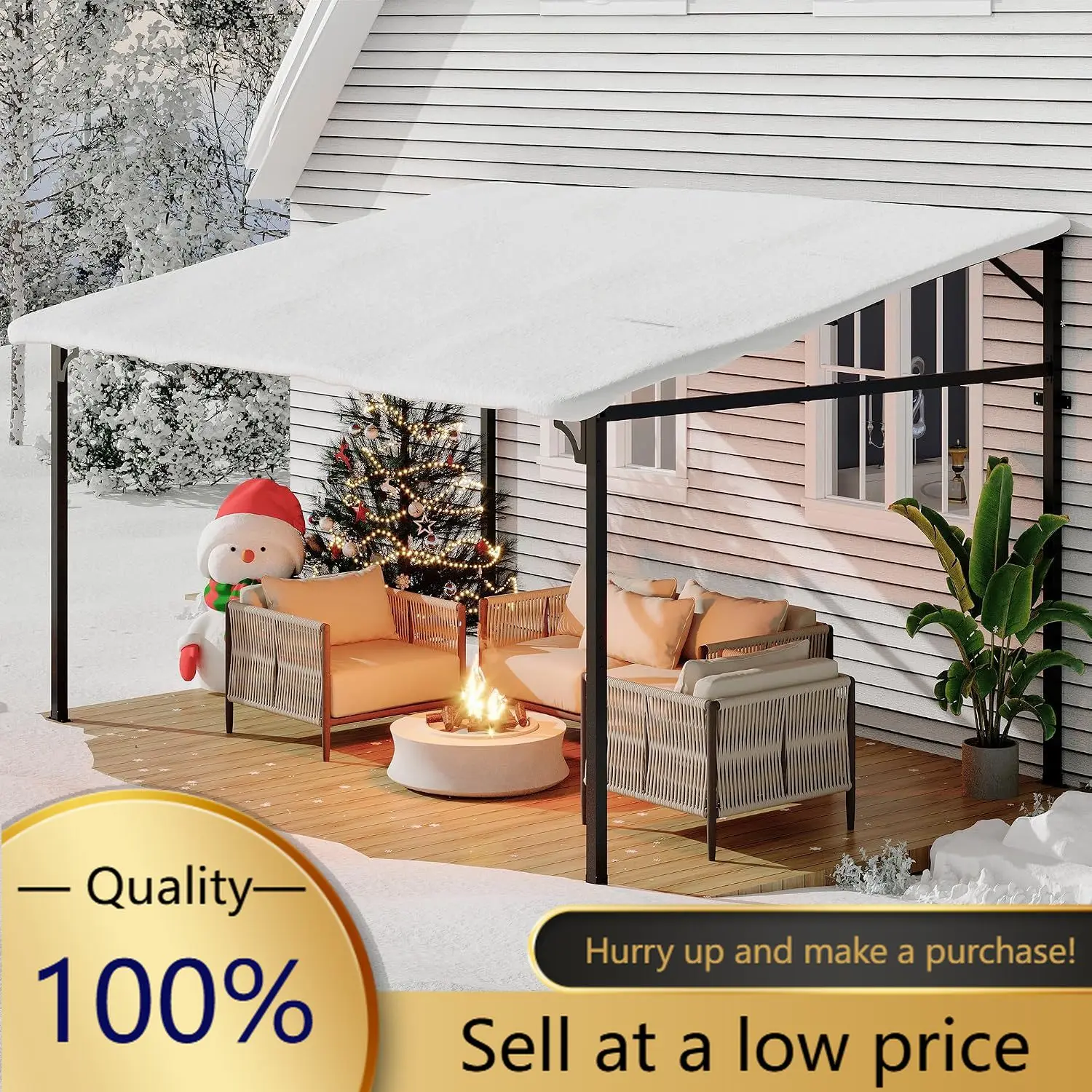 12' x 14' Lean to Gazebo, Hard Top Outdoor Pergola with Roof, Gazebos Pergola on Clearance, Large Wall Mounted Heavy Duty Awning