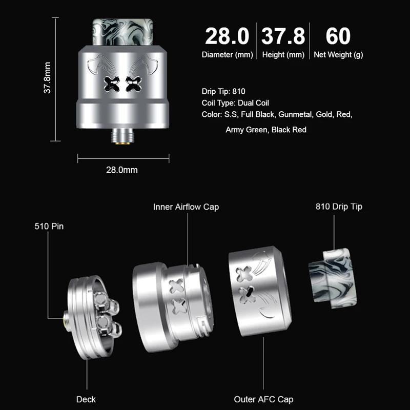 Original Hellvape Dead Rabbit Max RDA Vape Tank Dual Coil 28mm 7ml capacity With 0.2ohm Ni80 Coil DIY Atomizer E-cigarettes