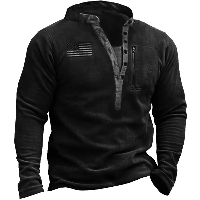 

4XL Men's Polar Fleece Henley Top Army Green Long Sleeve Breathable Outdoor Hiking Daily Casual Button Shirt