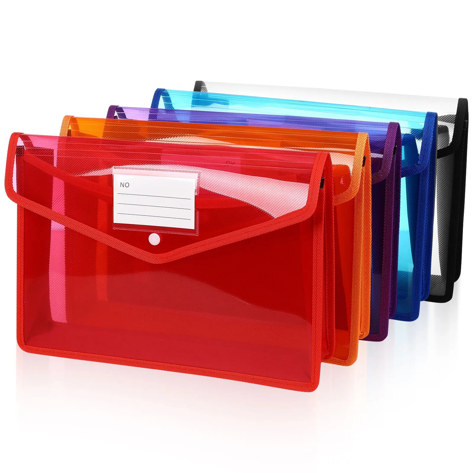 5Pcs Clear Plastic File Folder Snap Button Closure Document Organizer Large Capacity Label Pocket Plastic Wallet A4 Folder