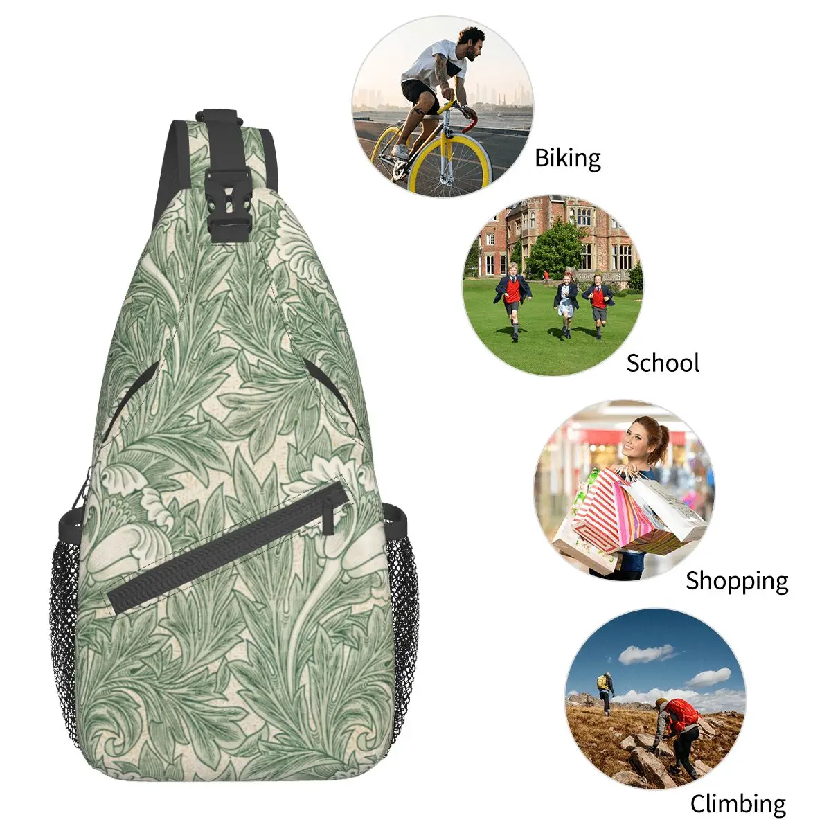 William Morris Tulpe Schulter taschen Brust Cross body Schulter Schlinge Rucksack Outdoor Wandern Tages rucksäcke Blumen Kunst Mode Tasche