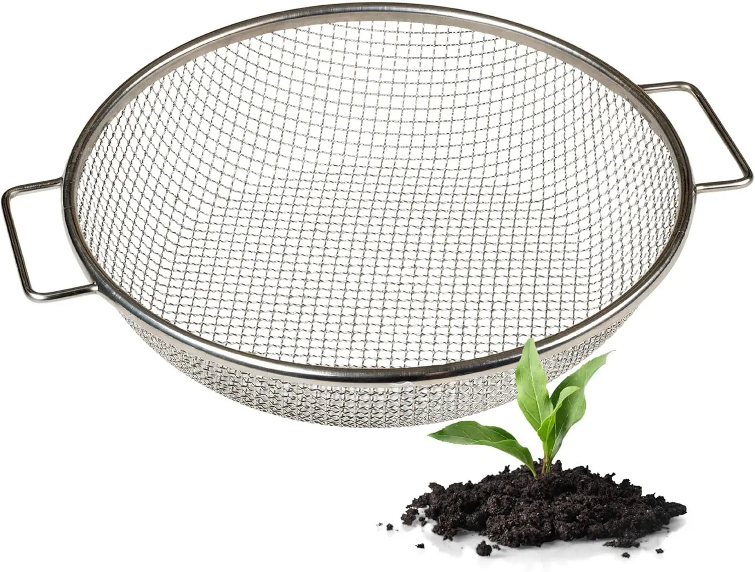 

Круглое сито для почвы для 5-галлонного ведра (сетка 1/4 дюйма), садовое сито из нержавеющей стали с ручками, для разделения почвы и камней.