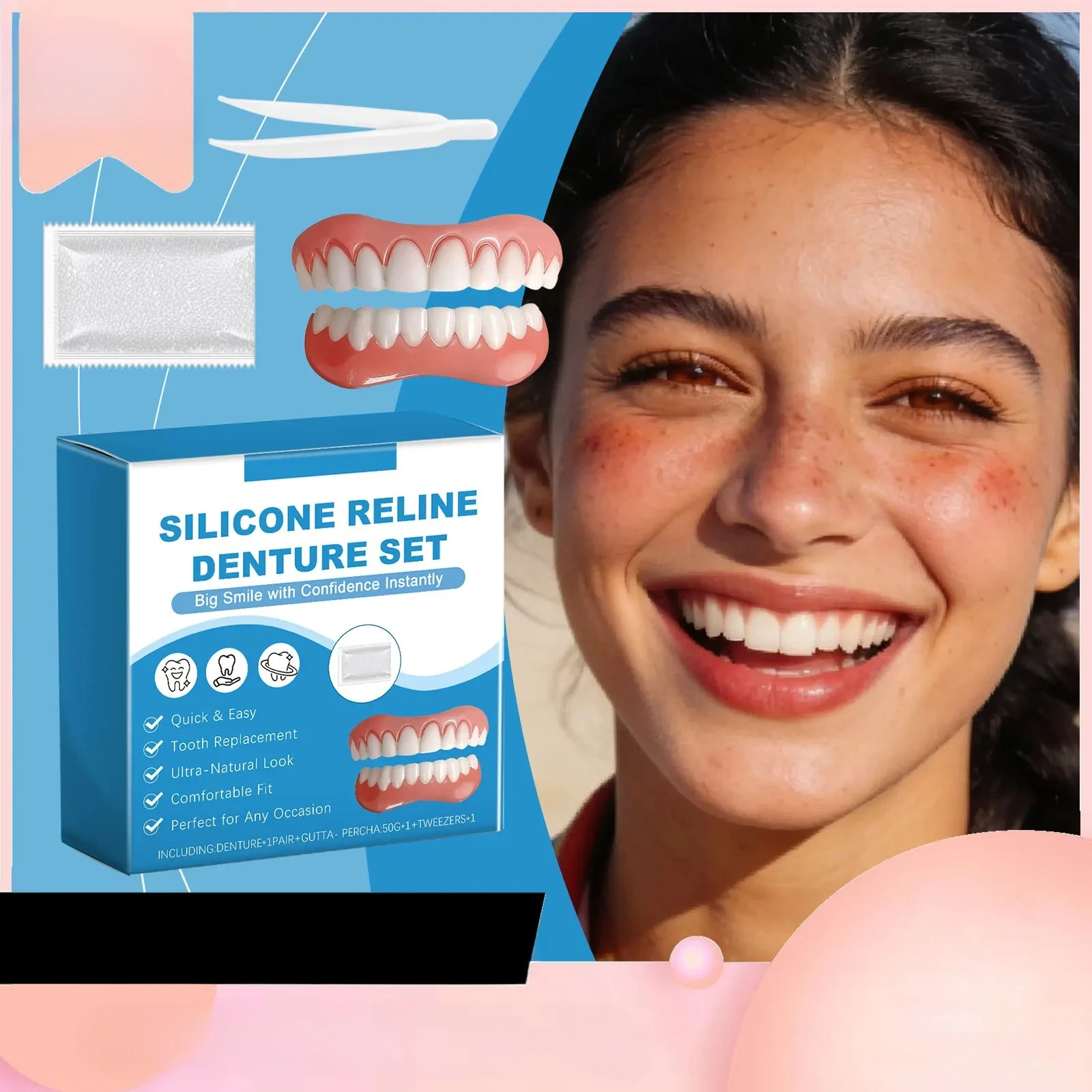 New Silicone Denture Kit Decorate Gaps Between Teeth No Foreign Object Sensation Easy Use Cover up Tooth Loss Simulated Braces