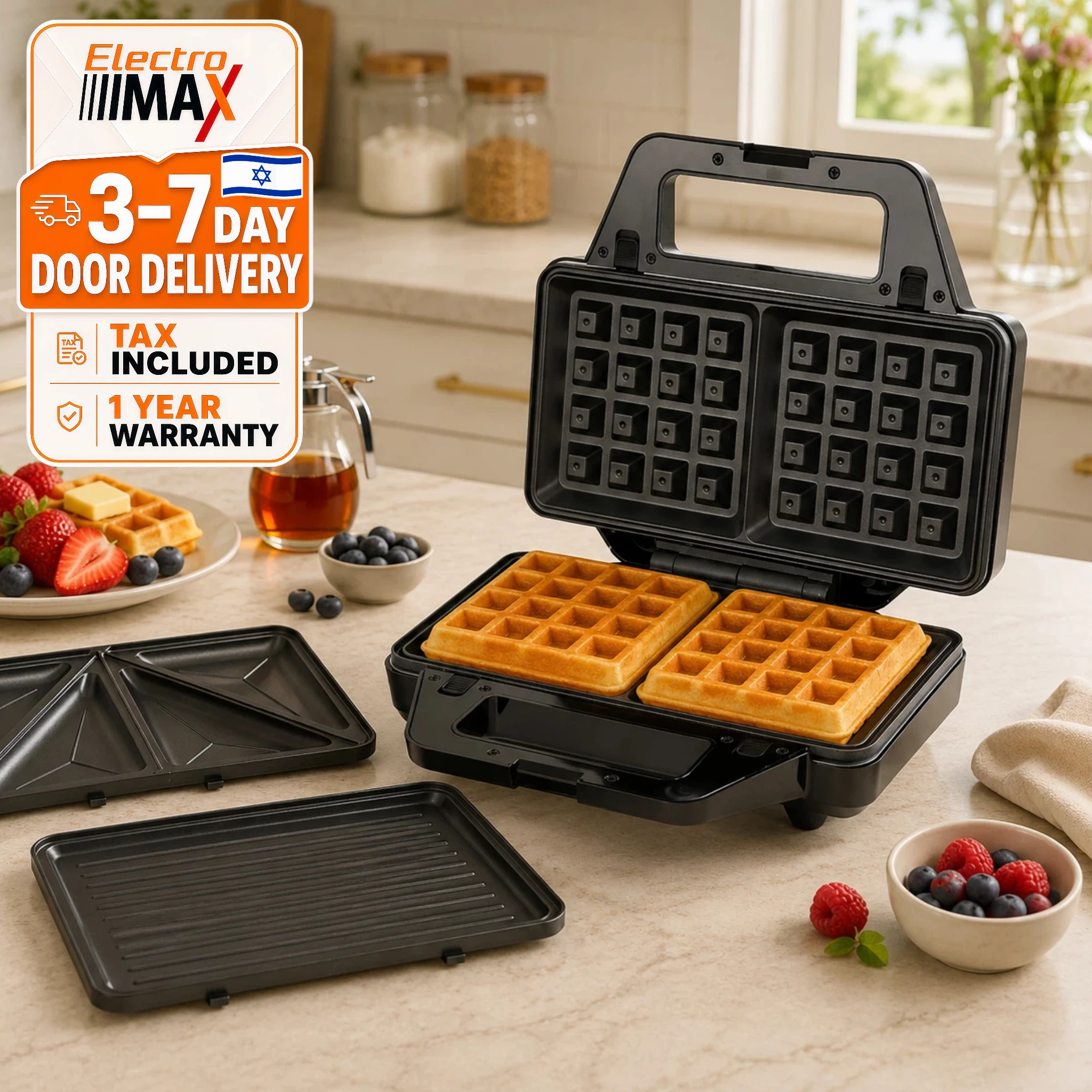 Electro MAX 1000W 3-in-1 Sandwichmaker mit abnehmbaren Antihaftplatten, Waffeleisen, Panini-Presse, Kontaktgrill, tragbarer Toast- und Frühstücksbäcker, Kuchen- und Eiergrillplatte, multifunktionales Kochgerät, lokales Israel-Lager, schneller Versand - AliExpress 6