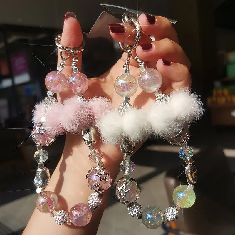 

Lanyard for Women, Hairball Star, Pearl Wrapped Bracelet, Short Wrist, Mobile Phone Pendant, Pendant, Small and Fresh, Fashion