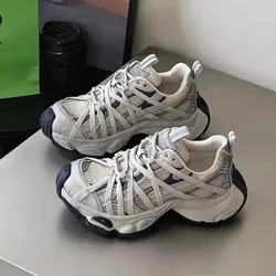 Women Sneakers Leather Mesh High Heels for Women Casual Lace Up Shoes Fashion Platform Shoes Trend 2026 Zapatos De Mujer