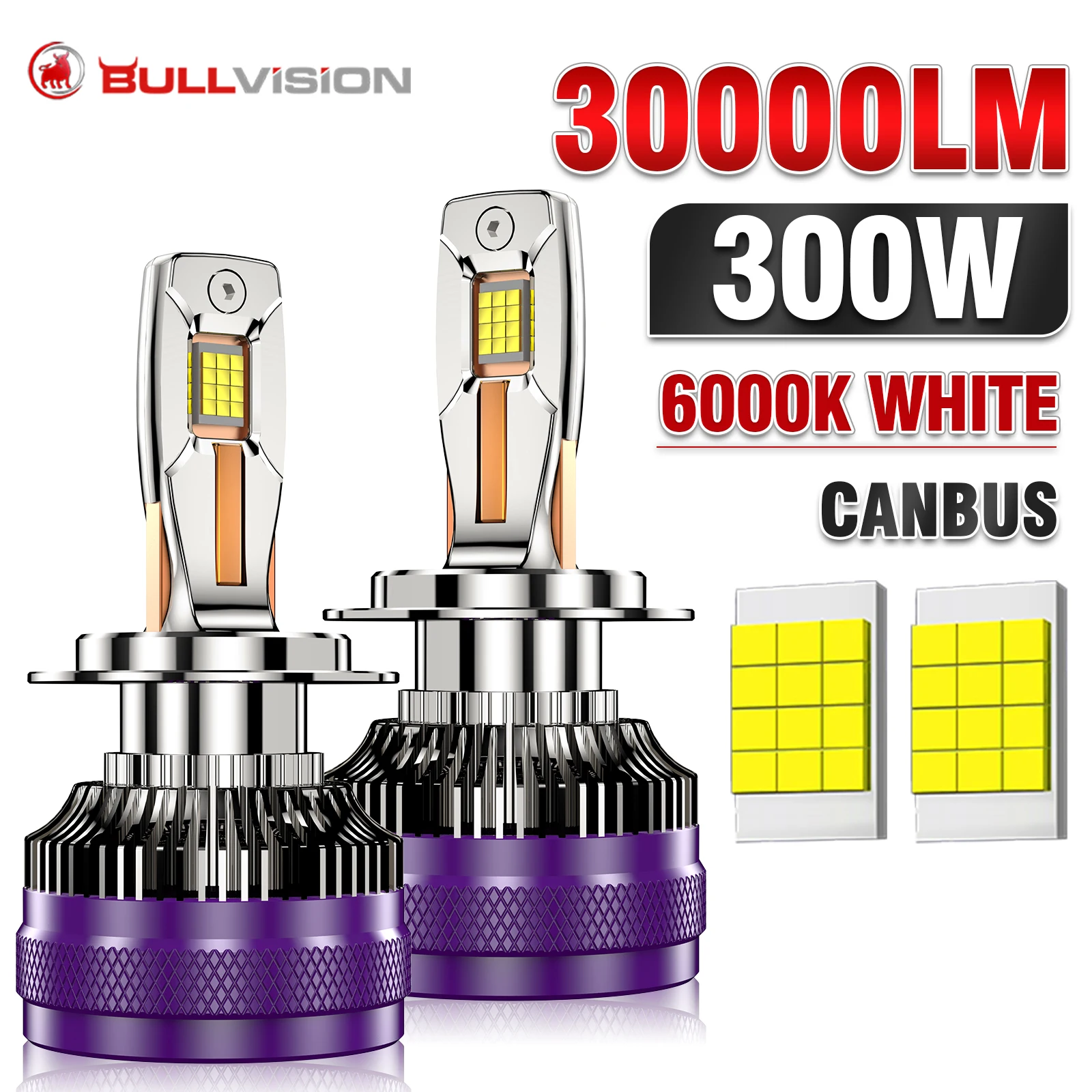 K5C H7 H3 LED 30000LM 300W H4 H11 Car Headlights H8 H1 HB3 9005 HB4 9006 9012 HIR2 H9 18PCS 9054 CSP Turbo Fan Canbus Decoder