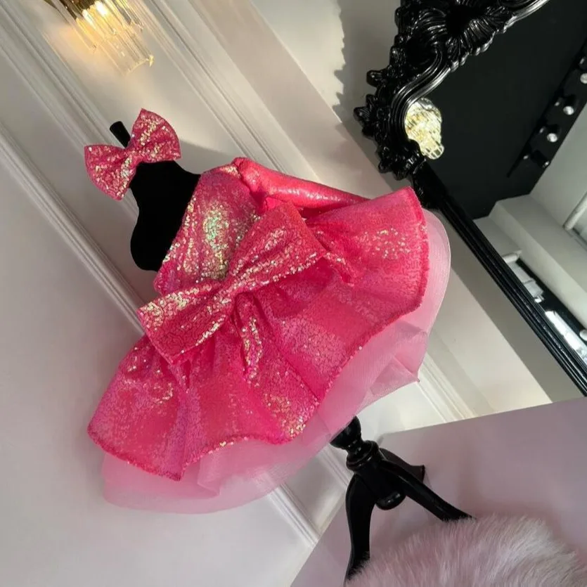 

Luxurious Flower girl Girl's birthday baby shiny Sequined One shoulder long sleeved tutu dress for wedding ball communion dress