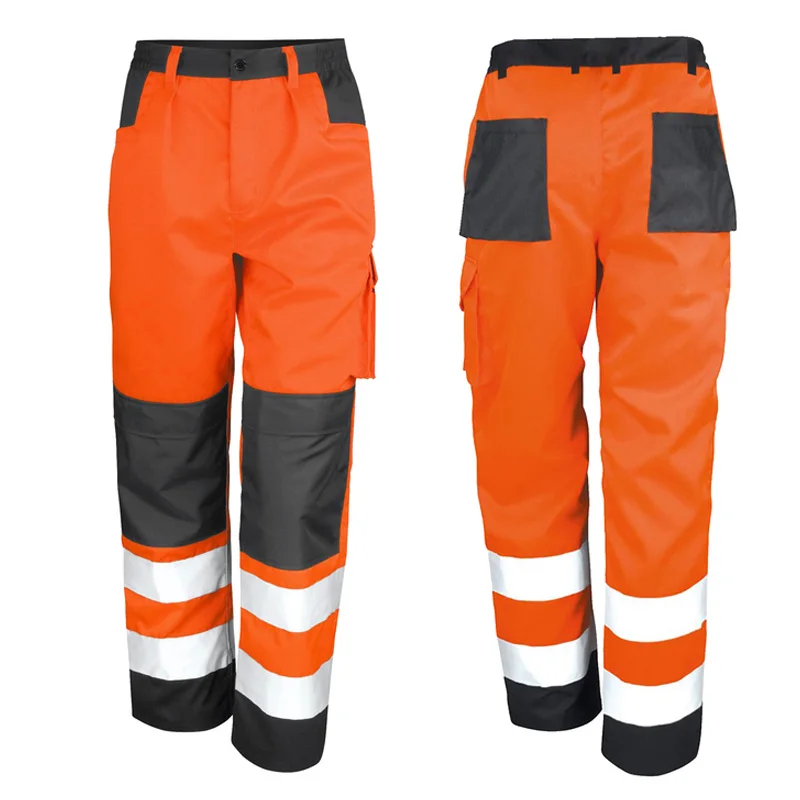 Cotton Reflective Trousers Men Multi-pocket Cargo Pants Men Road Work High Visibility Workwear Orange Work Pants