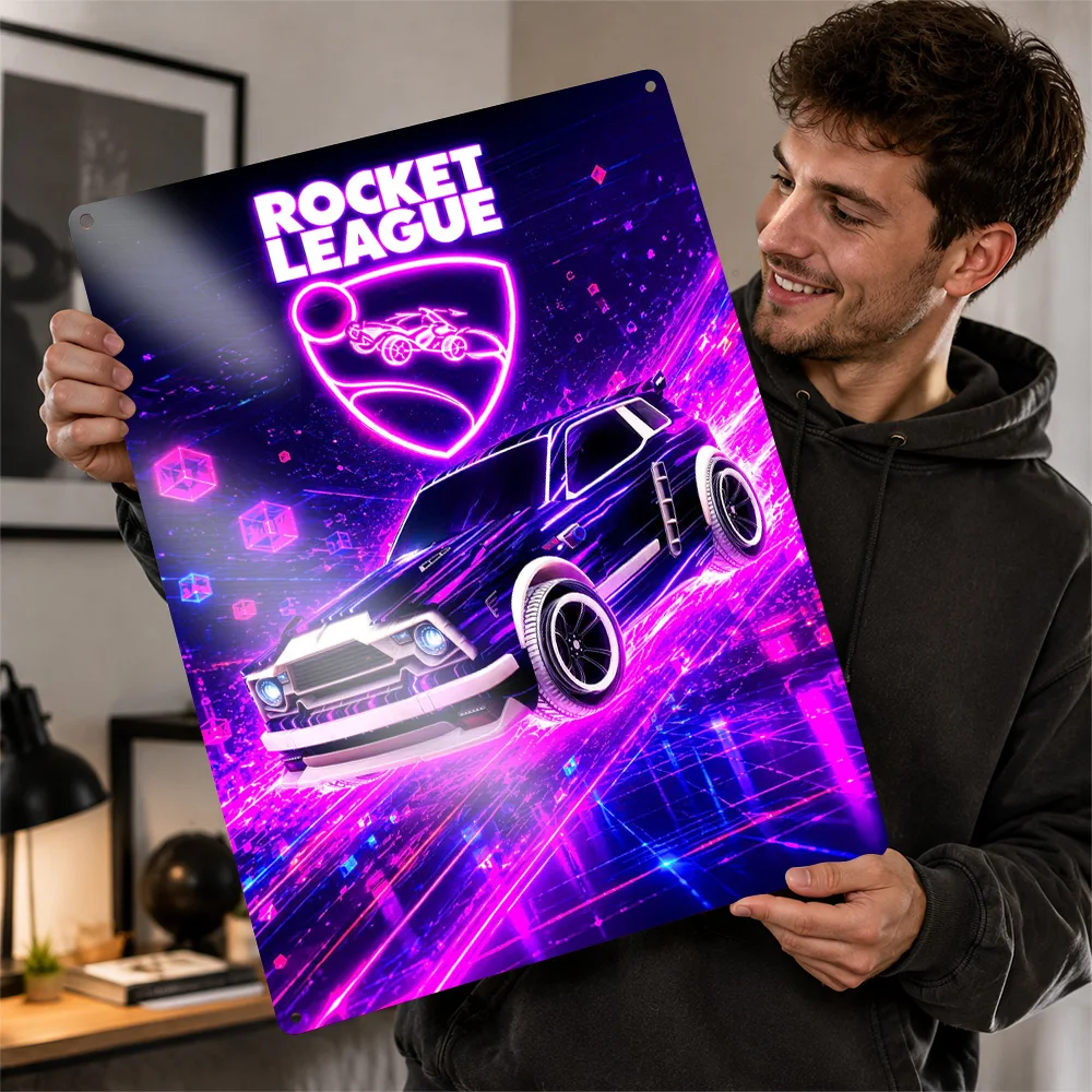 Rocket League Cyberpunk Car Aluminum Poster Neon Wall Art For Gaming Room Or Bedroom Personalized Metal Sign Housewarming Gift