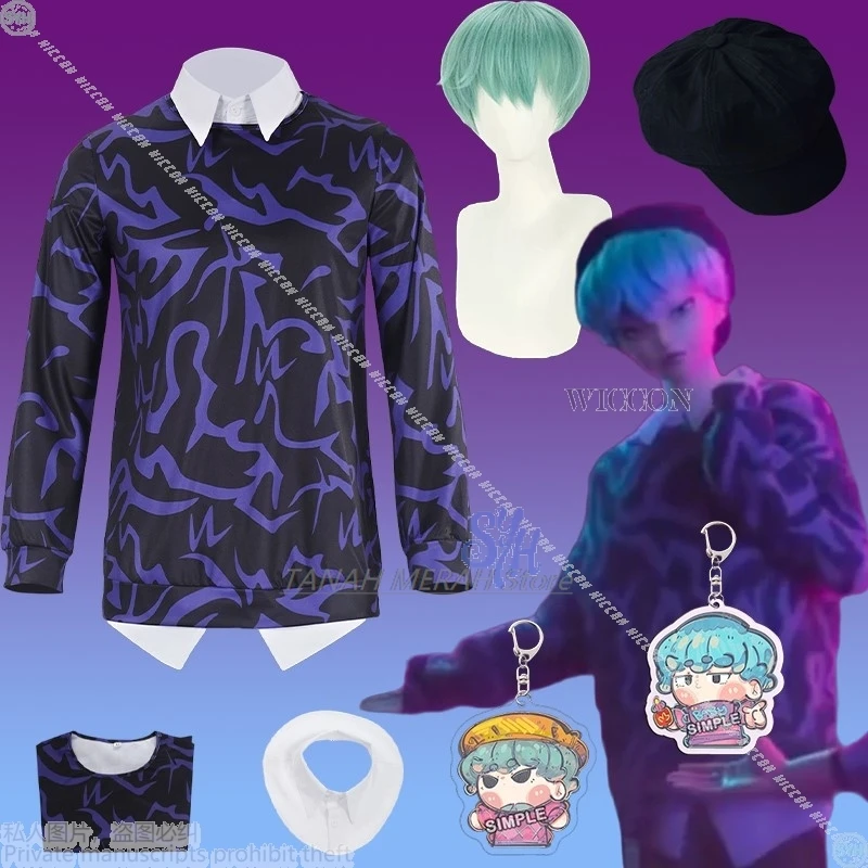 

Saja для мальчиков, аниме Kpop Demon, косплей, корейская униформа идола, фиолетовый узор, ложная футболка с двумя модами, Jirai Kei, ролевая игра на Хэллоуин