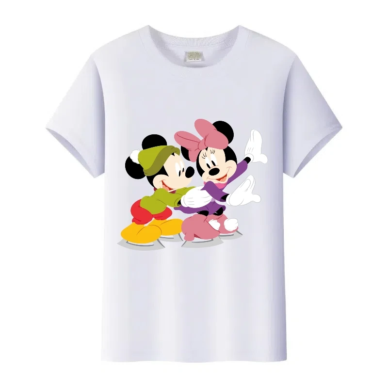 Koszulka sportowa dziecięca Koszulki rodzinne Męska bluzka Disney Kreskówka Myszka Miki Minnie Nadruk Ubrania Letni top Okrągły dekolt Czarna koszulka damska