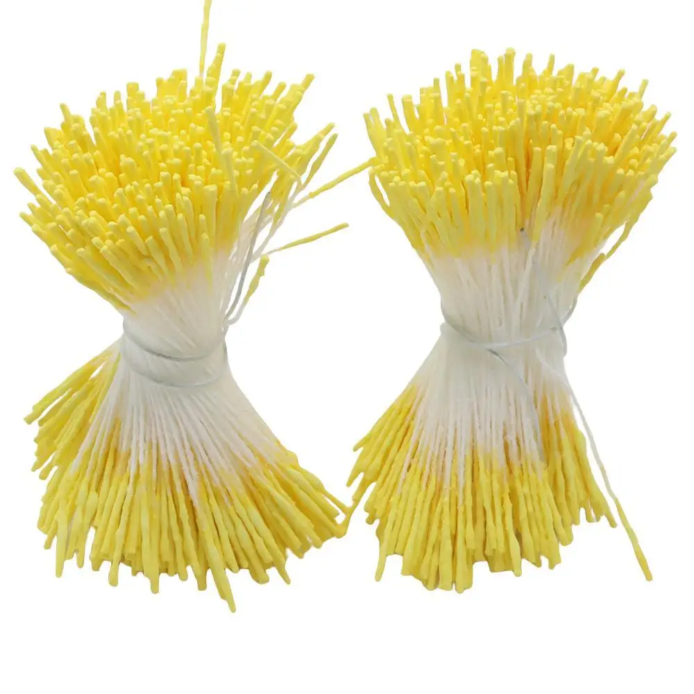 4000pcs/Lot 10 Bunches 400pcs/Bunch Yellow Long Stamens Double/Single Heads 1mm Artificial Flower Stamen DIY Cake Decoration