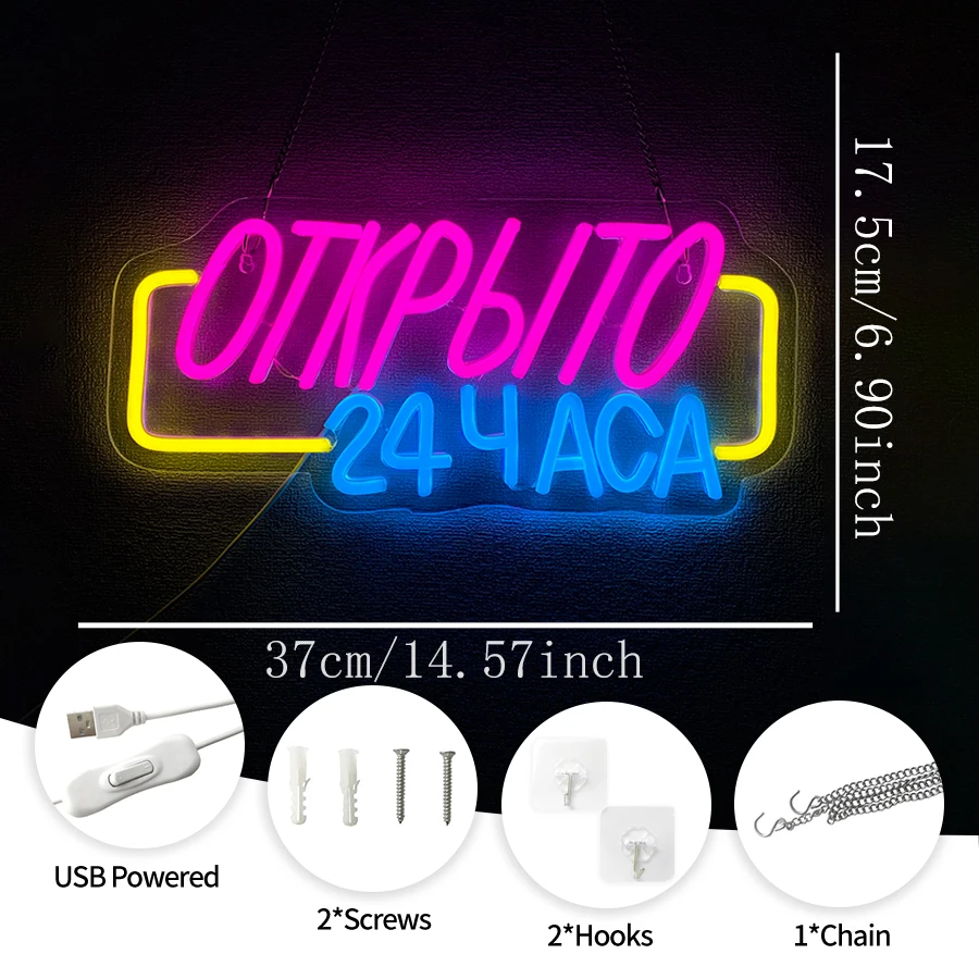 Russian 24 Hours Open LED Neon - Decor Lighting Opening Hours ulasan dan harga
