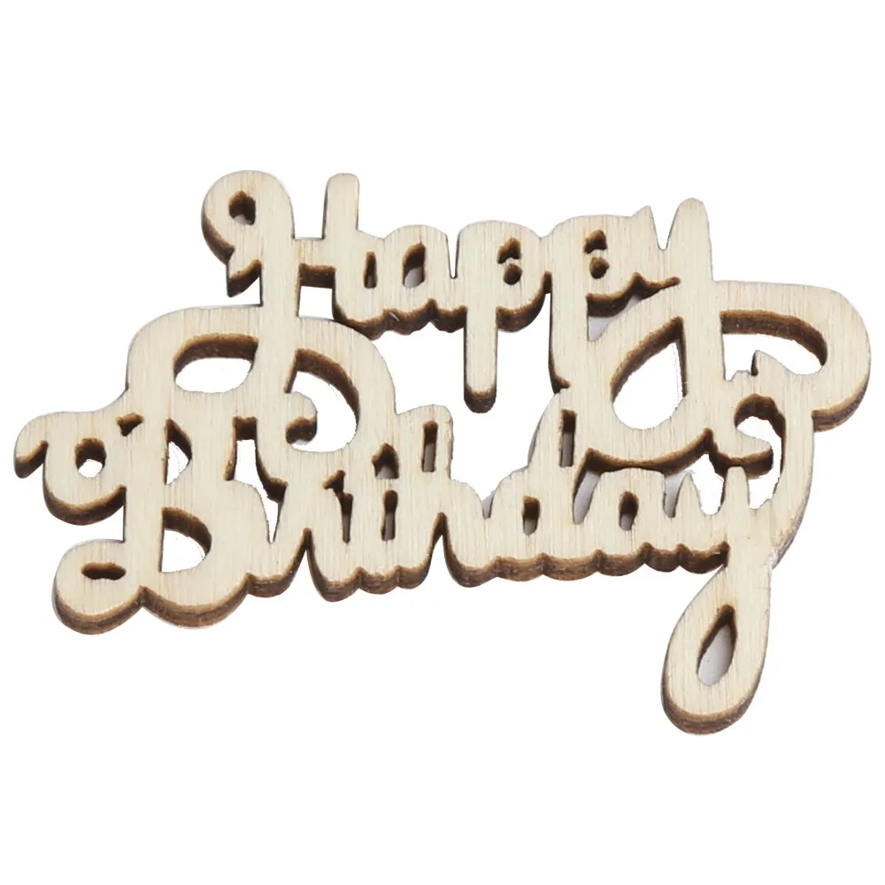 20pcs Happy Unfinished Wood Cutout Words Mini Size Hollow Cutout Wooden Ornaments Wooden Party Prop For Birthday Party