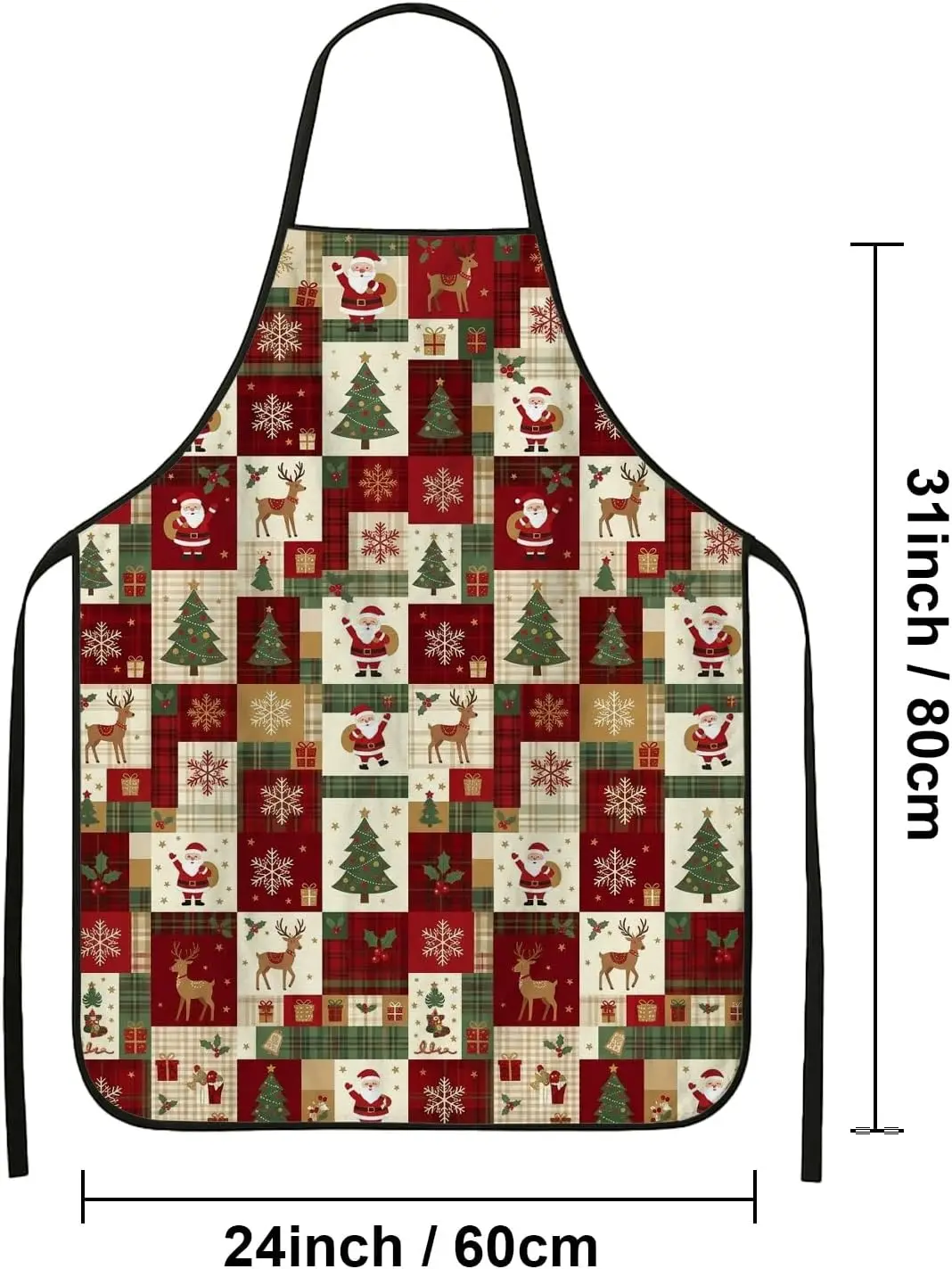 Christmas Holiday Patchwork Print Santa Claus Kitchen Apron