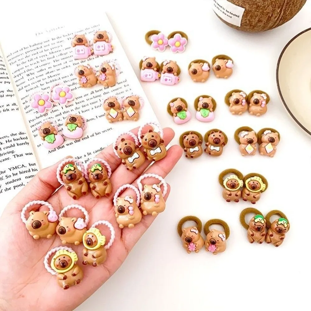 

10Pcs Mixed Colors Cartoon Capybara Hair Ties Twist Leather Band High Elasticity Capybara Hair Rope Playful Animal Design
