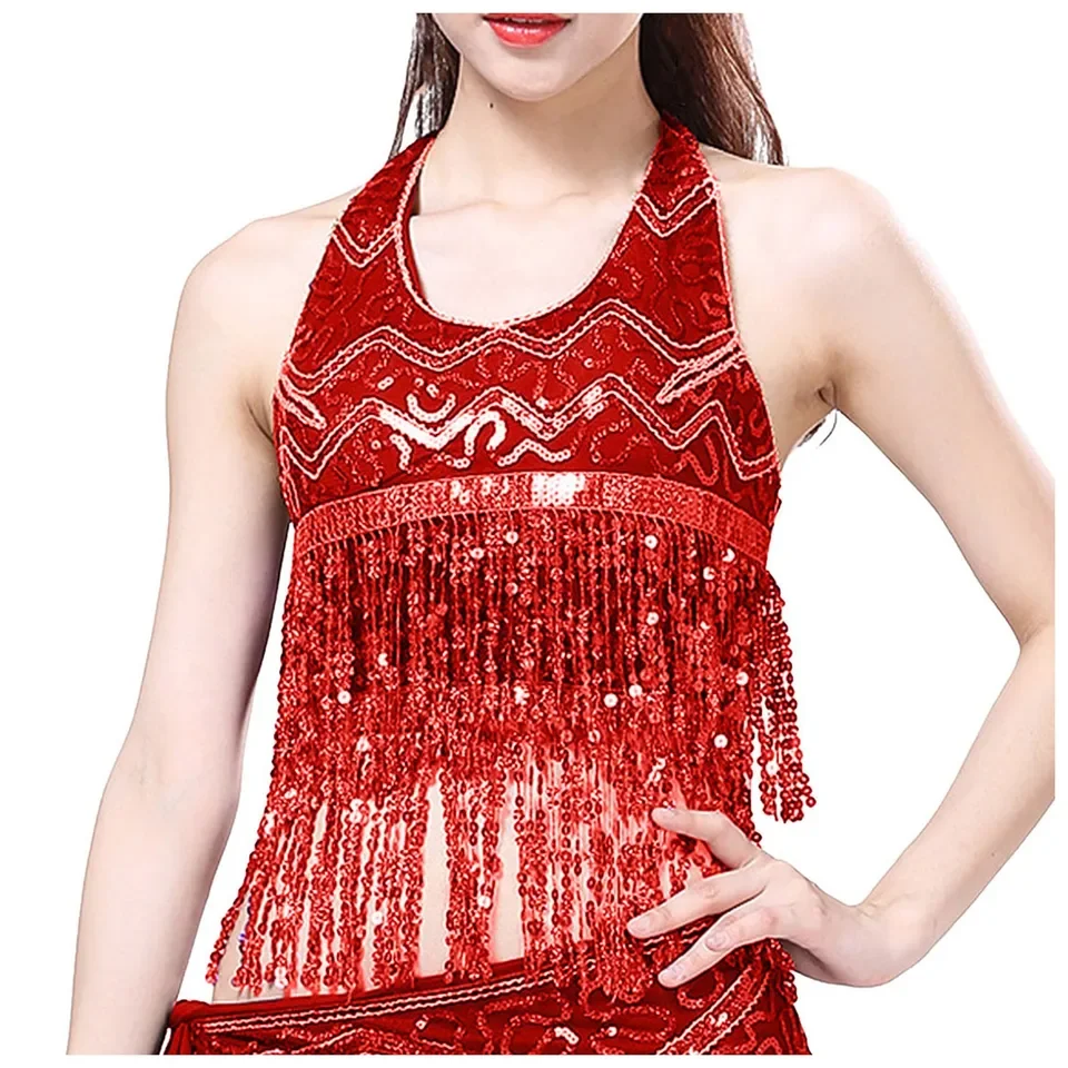 

Sequin Fringe Short Top Club Party Fringe Bra Top Glitter Belly Dance Top Costume For Ladies Women Camisoles