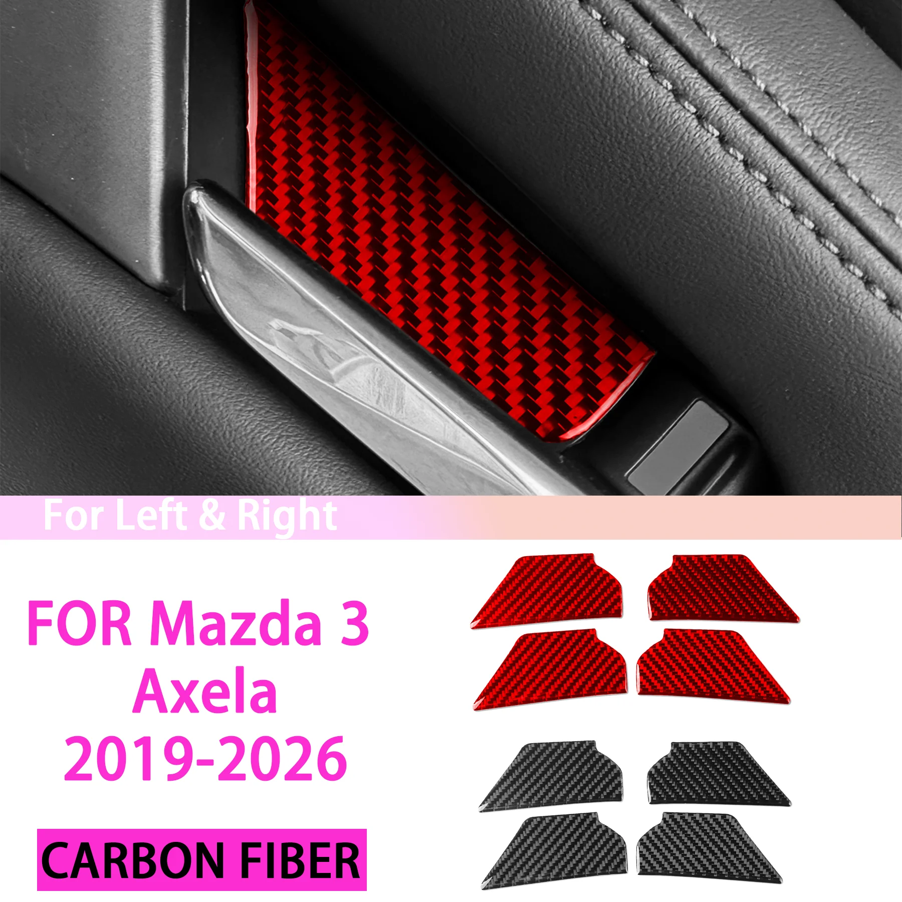 

4-piece Set Car Door Handle Bowl Door Cup Panel Cover Interior Accessories FOR Mazda 3 Axela 2019-2026 Carbon Fiber Stickers