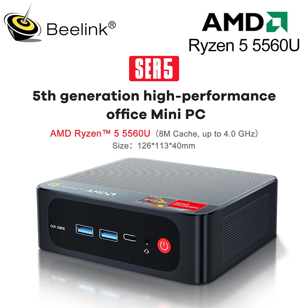 

Beelink SER5 5560U Mini PC AMD Ryzen 5 DDR4 16GB SSD 500GB 1TB Support WiFi6 BT5.2 4K Dual HD 1000M Desktop Gaming Computer