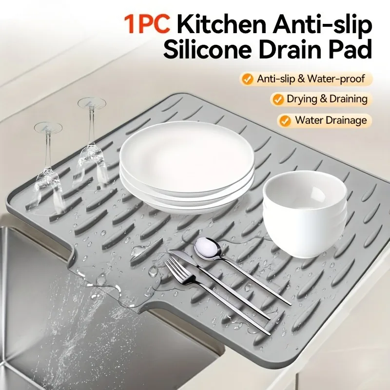 Anti-slip Kitchen Draining Basin with High-temperature Resistance Built-in Drainage Water Tank Countertop Pad for Easy Cleaning