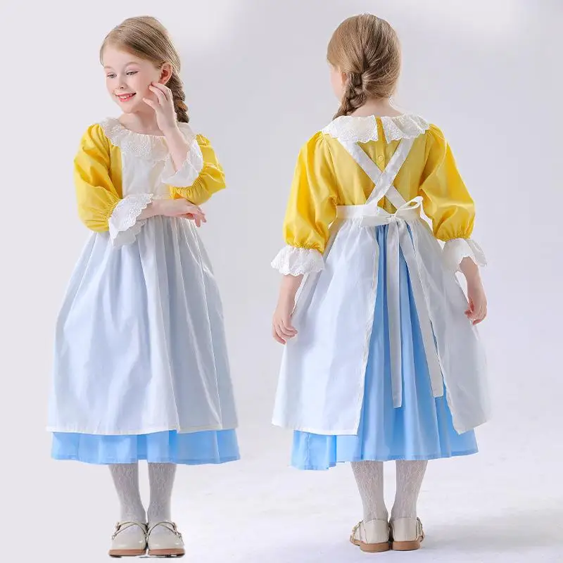 زي فتاة صغيرة على طراز ريفي لعيد الهالوين، زي طاهية الحلويات، زي فتاة صغيرة بطراز الرسم الزيتي، زي نسائي عرقي بطابع قروسطي قديم #1