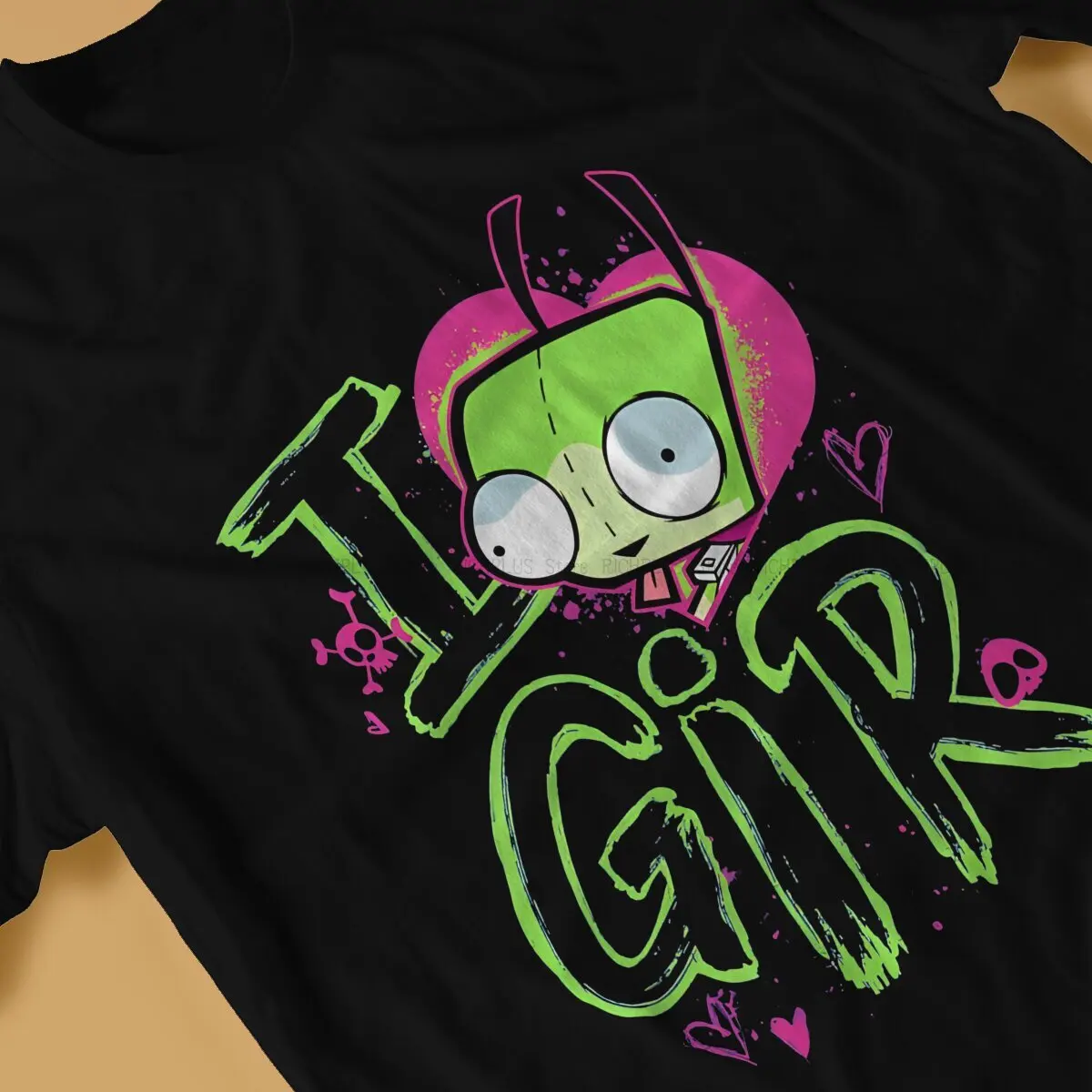 Invader Zim 만화 애니메이션 티셔츠, 발렌타인 데이, I Love GIR 베이직 폴리에스터 티셔츠, 남성 티셔츠, 새로운 디자인, 빅 세일