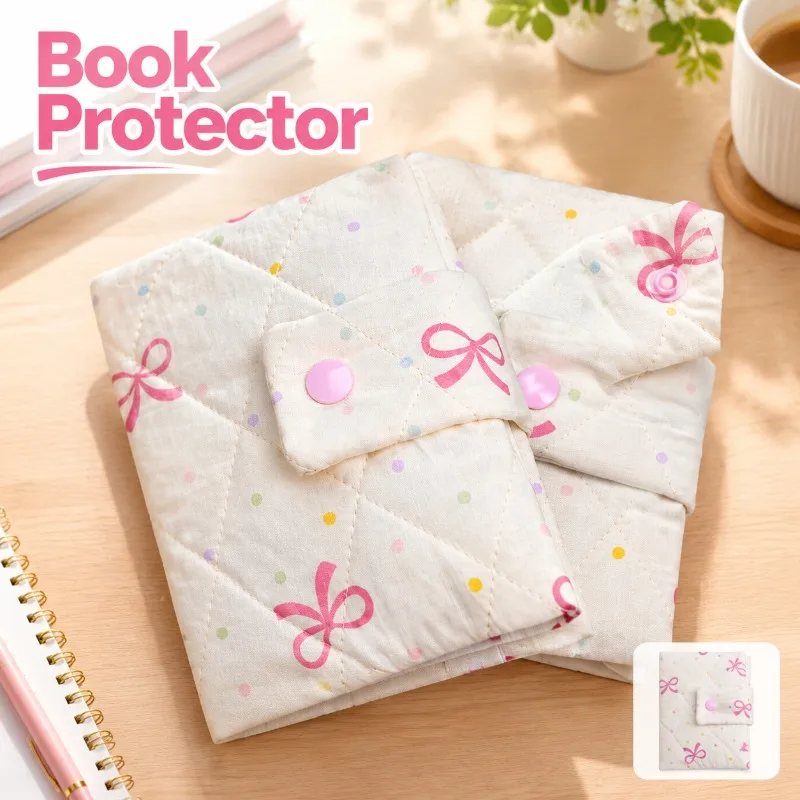 Pink Fabric Cloth Book Cover with Bow Decor A6 A5 Diary Journal Protective Sleeve Soft Handbook Book Protector for Notebook