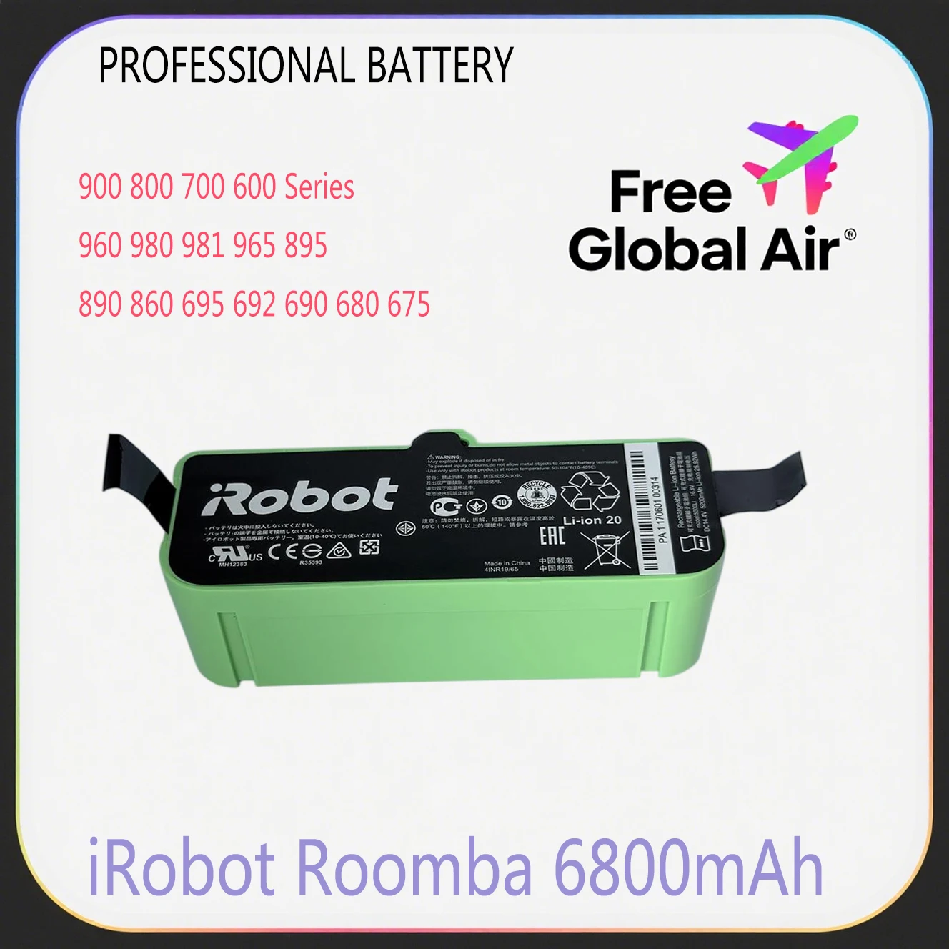 

14.4V Li Ion Battery for iRobot Roomba Cleaner 900 800 700 600 Series 960 980 981 965 895 890 860 695 692 690 680 675