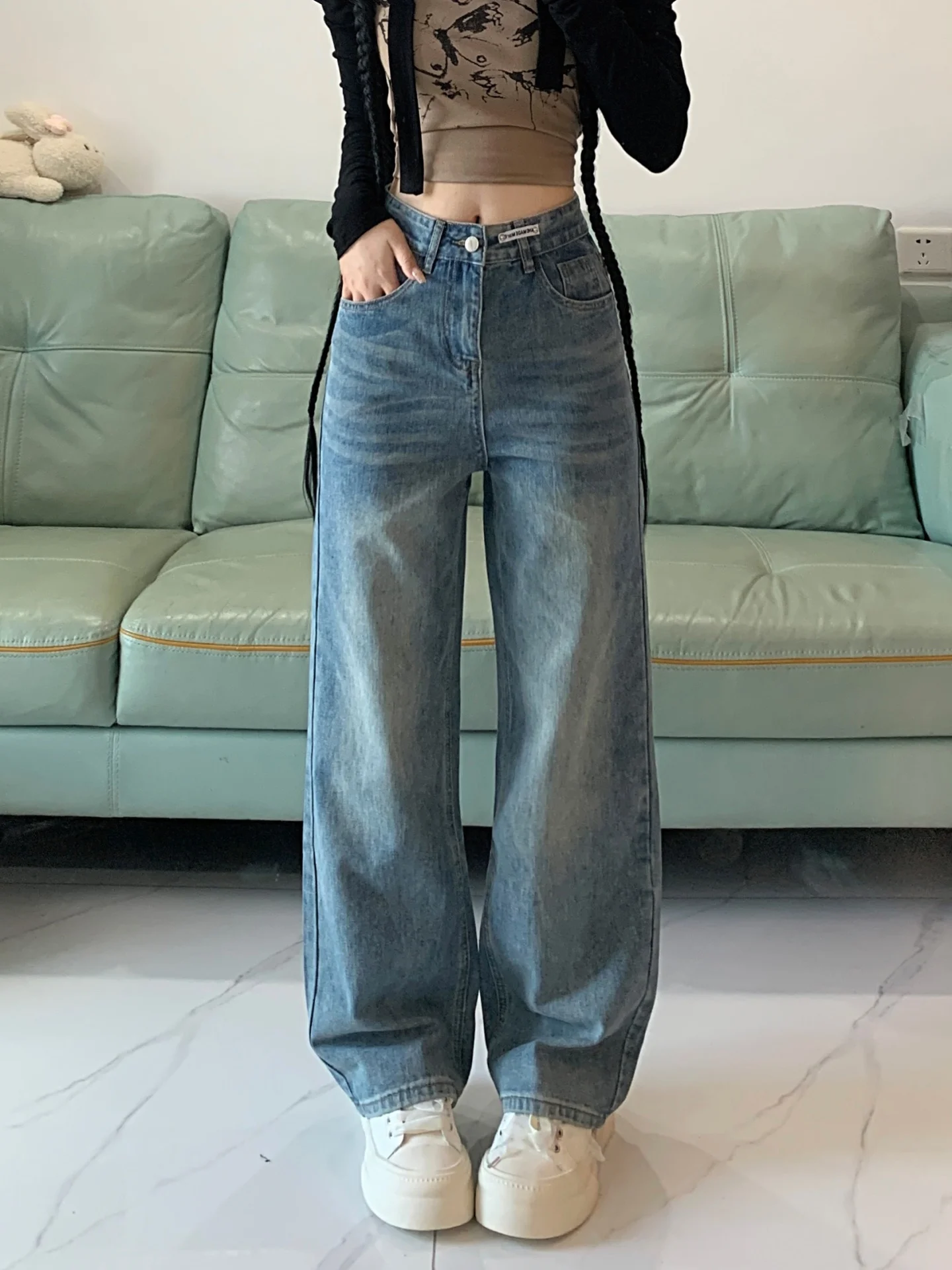 

High Waist Wide Leg Denim Jeans Women's Loose Fit Straight Leg Pants Bootcut Trousers plus Size Vintage Blue Casual Jeans