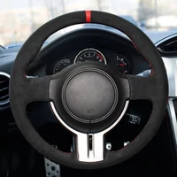 Envoltura trenzada Original para volante de coche, cubierta de cuero de gamuza negra, cosida a mano, bricolaje, Toyota 86 Subaru BRZ