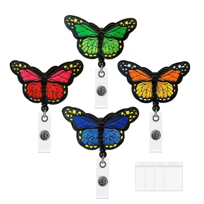 

Colorful Butterfly Badge Reel with Transparent PVC Badge Card Holder Retractable Chest Pocket ID Work Card Cover Case Clip