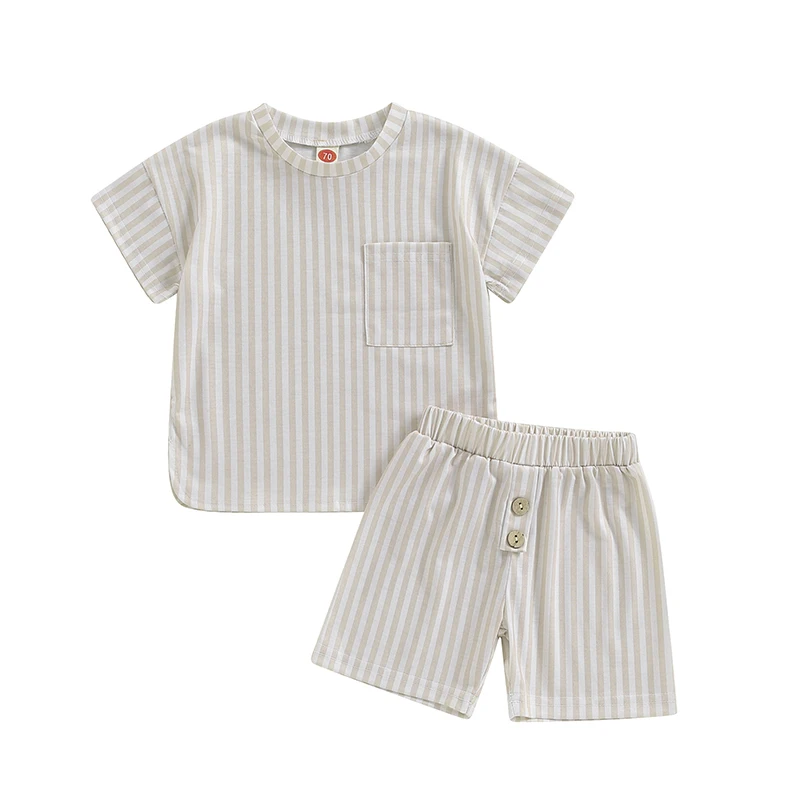 Toddler Baby Boy Linen Outfit Short Sleeve Pocket T-shirt Top and Rolled Shorts Summer Clothes Set