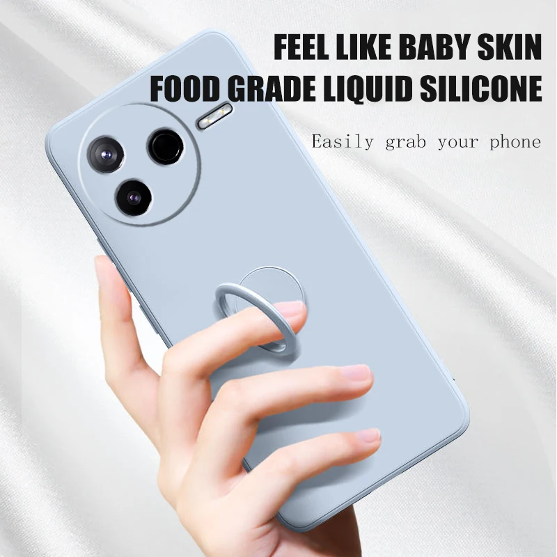 Funda para Xiaomi Poco F7 Pro, Funda de silicona líquida con soporte de anillo, carcasa de teléfono para F6 F5, Funda trasera a prueba de golpes