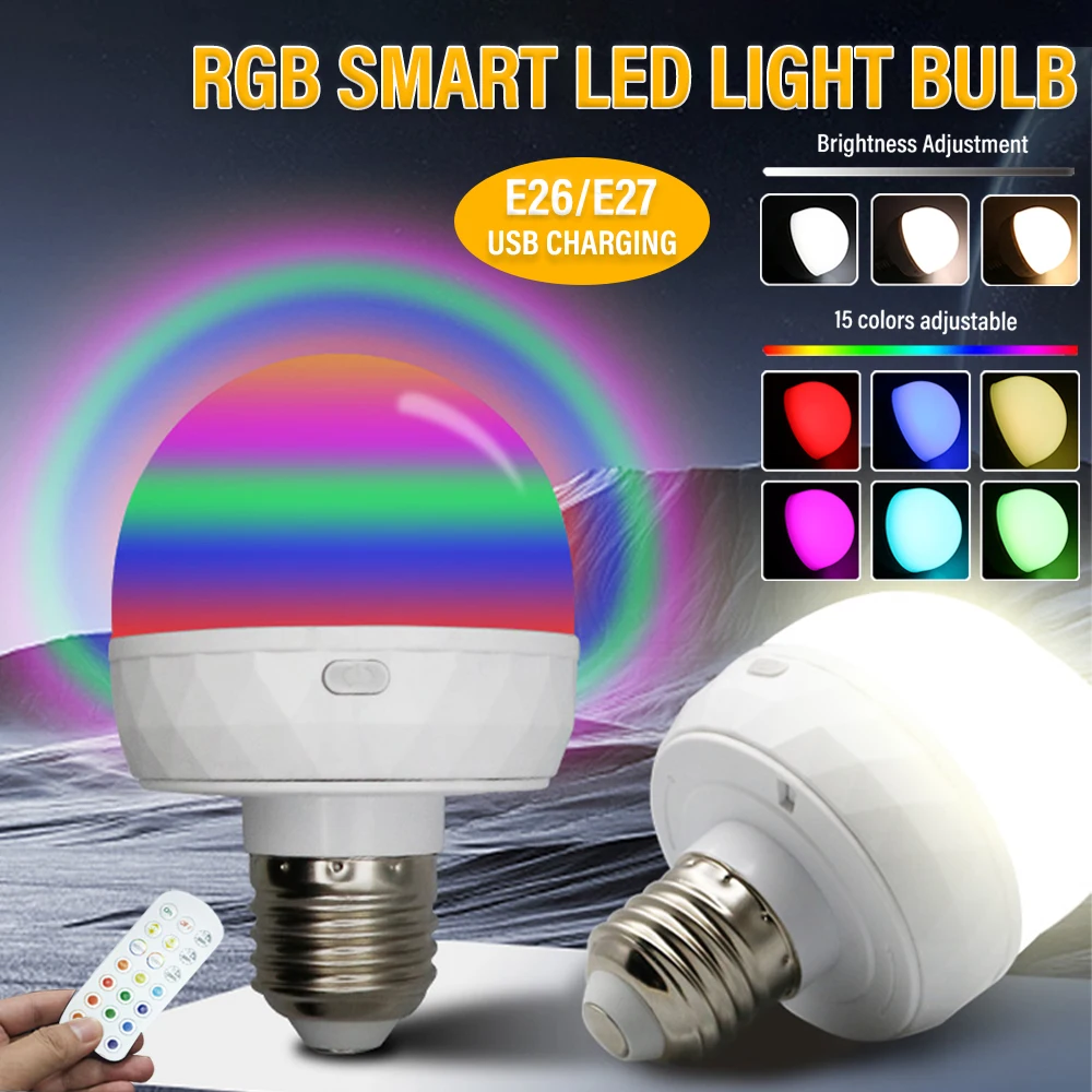 Rechargeable Smart LED Light Bulb with Remote Control Adjustable Color Temperature and Brightness LED Lights