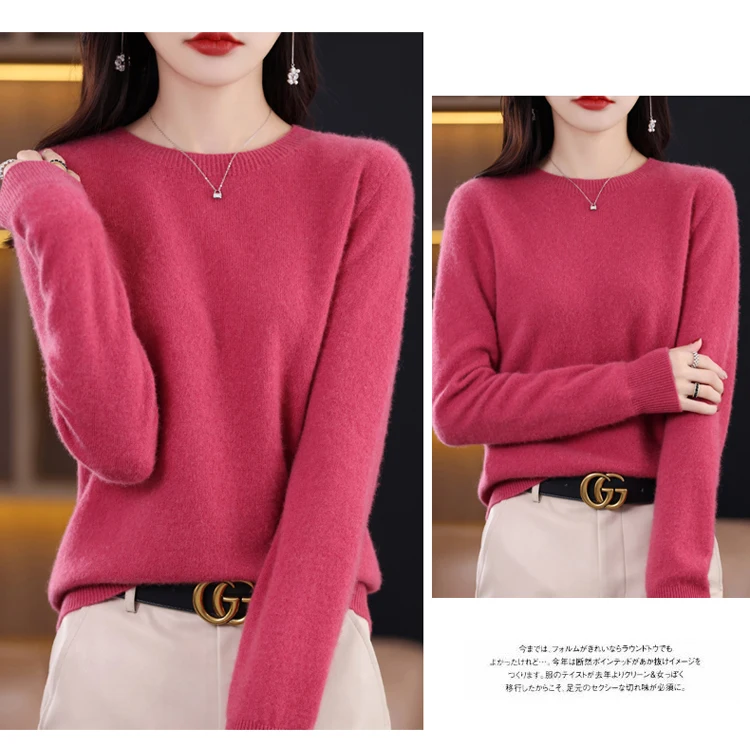 2026 New Cashmere Basic Top Long Sleeve Women O-Neck Knitted Sweater 100% Pure Merino Wool Pullover Clothing Knitwear Traf