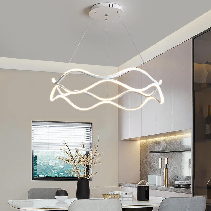 Imagem -05 - Modern Creative Wave Ring Led Pingente Luzes Sala de Estar e Jantar Lustre Círculo Simples Lâmpada do Quarto Luminária Lustre